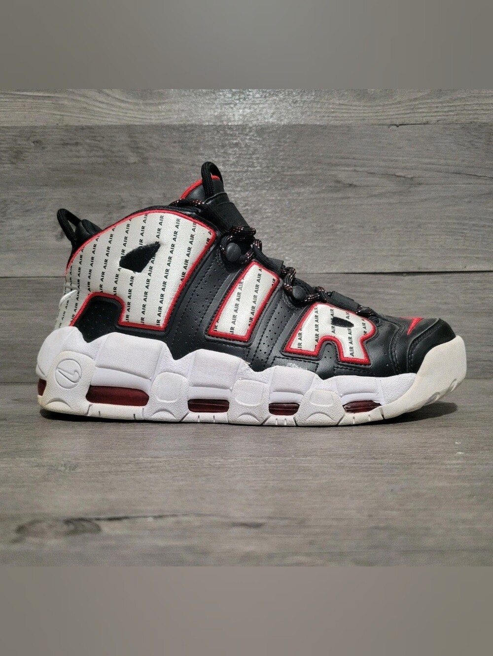 Nike Air More Uptempo mens sz 9 Pinstripe AV7947-001 Black White Red Sneakers